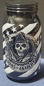 Sons Of Anarchy Black & White Reaper Glass Storage Stash Jar With Screw On Lid - Picture 1 of 8