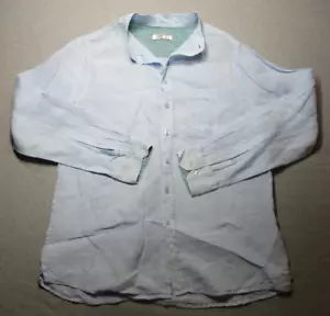 Regent Street Blue Linen Button Down Mens Size Medium Long Sleeve - Picture 1 of 5