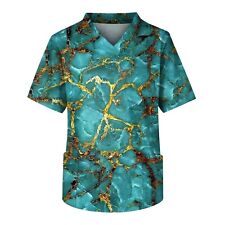 Marble Printed  Men's Nursing Uniform Scrub V-neck Top T-shirt Blouse S-5XL