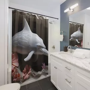 Dolphin Shower Curtain, Nautical Home Decor, Coastal Bathroom Accessory, Ocean - Picture 1 of 6