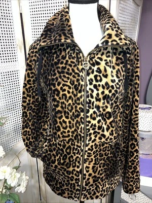 Vintage Anne Klein Sport Jacket Animal Print Velour Sportswear Long Sleeve - Image 1 of 4