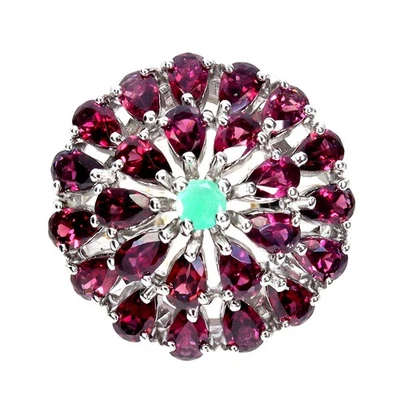 Anillo de plata de ley 925 pera rodolita granate esmeralda piedras preciosas naturales joyería Foto 1 de 4