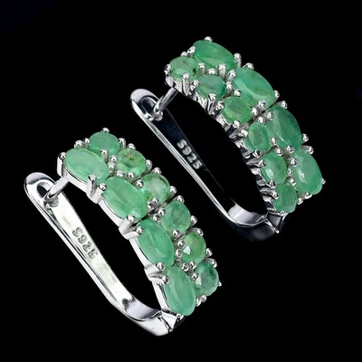 Pendientes de plata de ley 925 esmeralda ovalada 5x3 mm joyas de piedras preciosas naturales Foto 1 de 4