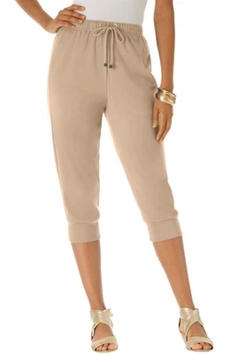 Pantalón capri de punto suave talla grande con cordón en la cintura Roaman para mujer Foto 1 de 4