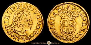 Felipe V. 1/2 Escudo. (1,74 g.). Sevilla. 1743. P·J. AC-1646. MBC+. - Foto 1 di 3
