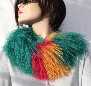 Pelz Schal Tibetlamm Boa Loop Fell Mantel Besatz Mode EF Design Tricolor Grün - Bild 1 von 3