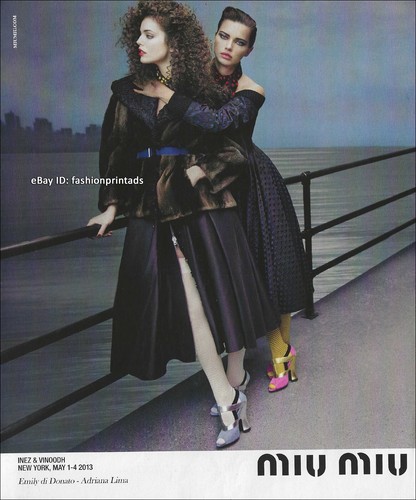 MIU MIU 1 pagina STAMPA ANNUNCIO autunno 2013 EMILY DiDONATO Adriana Lima INEZ & VINOODH