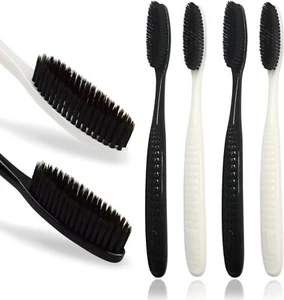 Large Long Head Toothbrush 1 Pc or 4-Pack Upgraded Hard & Firm Charcoal Bristles - Picture 1 of 20