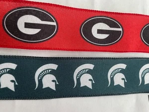 Georgia Bull Dogs Michigan State  flax wire edge ribbon  2” See listing - Picture 1 of 4
