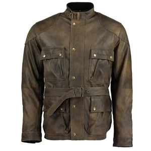 Mens Vintage Gallanto Olive Green Benjamin Button Biker Genuine Leather Jacket - Picture 1 of 4