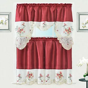 Tenda da cucina con ricamo paillettes farfalla con swag e livello set 36 in - Foto 1 di 3