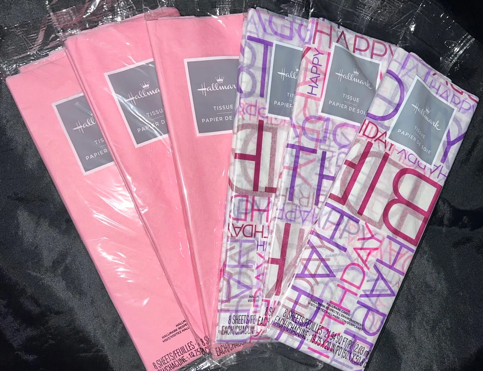 Lot Of 6 Hallmark Tissue Paper Happy Birthday & Pink - 8 sheets Per Pack - Image 1 of 1
