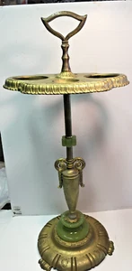 Vtg Art Deco brass paint Floor Ashtray Cigar Room Lounge Smoking Stand Glass - Picture 1 of 15