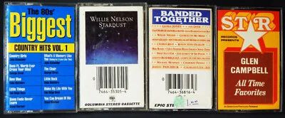 LEGENDARY COUNTRY SINGERS LOT OF 4 CASSETTE TAPES WILLIE NELSON GLEN CAMPBELL — 第 1/4 张图片