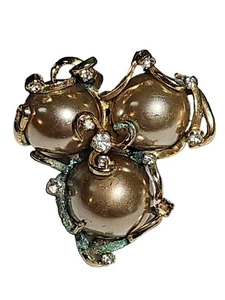 Vintage Hattie Carnegie Large Pearl Rhinestone Pin Brooch Intricate Design As Is - Picture 1 of 7