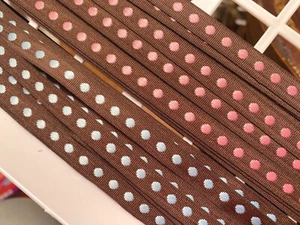 vintage polka dots reversible rayon 3/8" ribbon  1yd made in USA - Picture 1 of 9