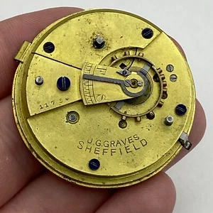 44.9mm Antique J G Graves The English Express Lever Pocket Watch Movement PARTS - Picture 1 of 17