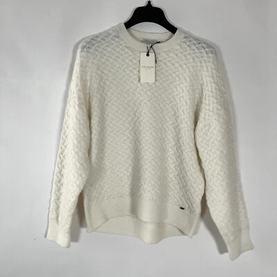 Suéter Ted Baker Mezcla de Lana Tejido con Cable Mujer Pequeño Pescador Preppy Náutico Foto 1 de 4