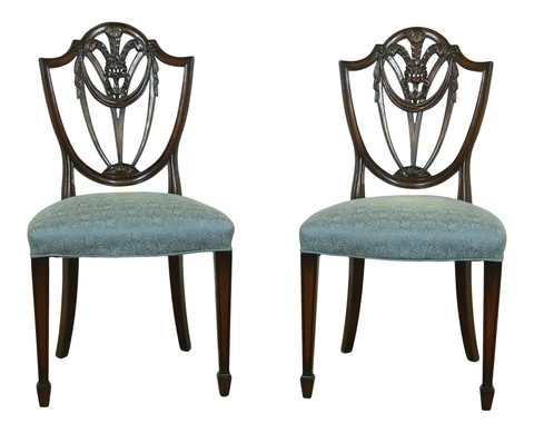 LF50839EC: Pair Finely Carved Vintage Mahogany Shield Back Chairs Cover