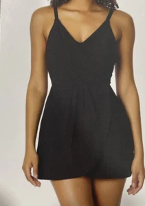 Lands' End Ladies Black Swim Dress Flattering Crossover Pleats Adjustable S NEW - Picture 1 of 11