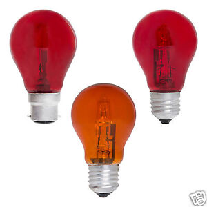 Opus 18 watt = 25 watt Coloured GLS Halogen Red Orange Light Bulbs Dimmable 