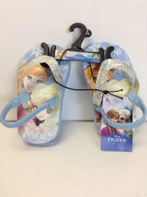 Disney Frozen Girls Toddler Beach Flip Flops Blue & Silver Size Small 5-6 - Image 1 of 4