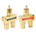 2pcs,RCA Audio Y Splitter Plug Adapter 1 Male To 2 Female Gold Plated