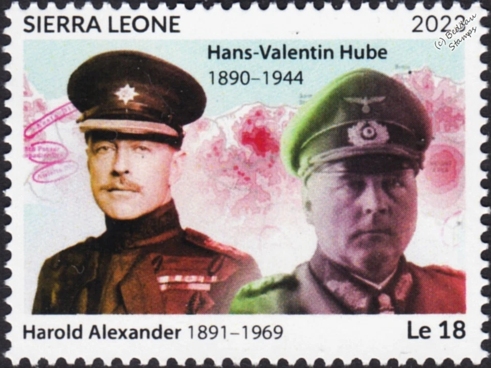 WWII 1943 Battle of Sicily HAROLD ALEXANDER/HANS HUBE Stamp 2023 Sierra Leone - Image 1 of 1