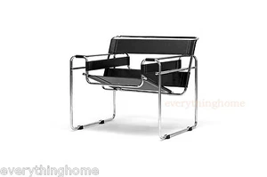 Black Faux Leather Strap and Chrome Bent Steel Tube Accent Lounge Chair - Picture 1 of 4