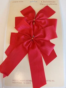 Vintage King Imports Red Polyester Fabric Christmas Decoration Bows Crafts Set 2 - Picture 1 of 2