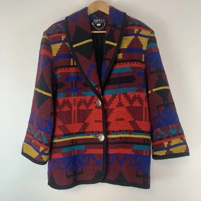 Vtg Jofeld Women S Coat Aztec Navajo Print Blanket Jacket Wool Blend Southwest - Image 1 of 4