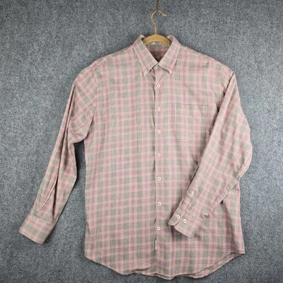 Peter Millar Men’s Dress Shirt L Pink Orange Black Plaid Cotton Long Sleeve - Image 1 of 4