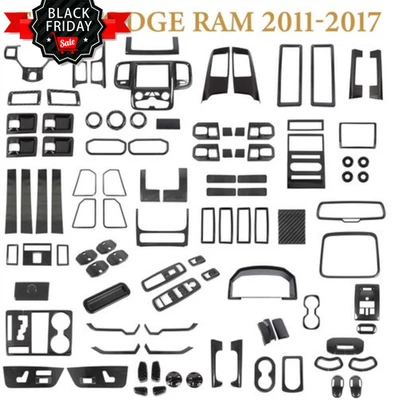 Carbon Fiber Interior Console Full Set Kit Cover Trim For Dodge RAM 1500 2010-17 - Image 1 of 2