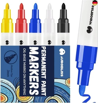 Permanent Marker Bunt 5 Lackstift, Wasserfeste Stifte für Glas, Kunststoff,  - Bild 1 von 4