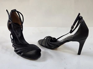 Free People Disco Fever Heel Strappy Shoe Black Leather Size EU 37 US 7 - Picture 1 of 7