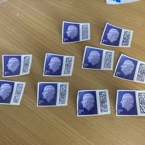 First Class King Charles Unfranked Barcoded Stamps Off Paper No Glue X 10 Face - Picture 1 of 8