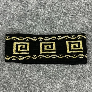 Vintage Ossi Knit Headband Gold Black Geometric Nordic Pattern Worsted Wool Ski - Picture 1 of 10