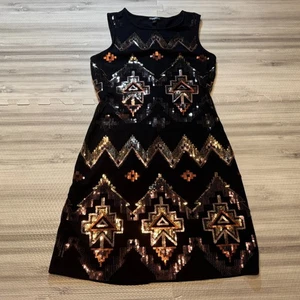 Express Damen Bodycon Mini Azteken Pailletten Kleid Größe Small S - Bild 1 von 3