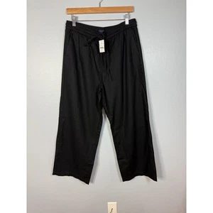 J.Crew Petite linen-blend slim wide-leg drawstring pant 12P Black NWT - Picture 1 of 5