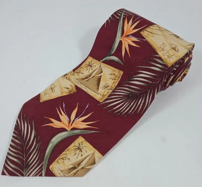 Corbata tropical Tommy Bahama seda flores borgoña palmeras hawaiana 57"x4" Foto 1 de 4