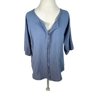 Oh My Gauze! Periwinkle Blue Top Split Neck Dolman 3/4 Slv Size 2 L/XL Lagenlook - Picture 1 of 10