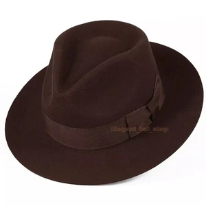 Premium Wollfilz Indiana Jones Fedora Hut mit Ripsband knautschbar Outback - Bild 1 von 10