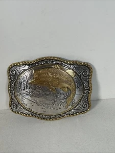 Crumrine Western Mens Belt Buckle Rectangle Bass Fish Silver 38056 - Picture 1 of 8