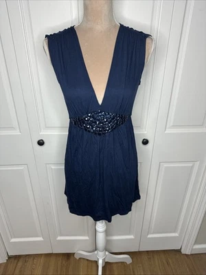 Top túnica soprano para mujer talla grande azul marino sin mangas cuello en V adornado hada Foto 1 de 4