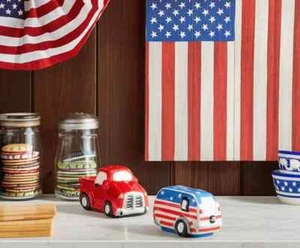Salero y pimienta americano coche coctelera 4 de julio hogar picnic reunión decoración - Imagen 1 de 3