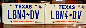 Texas Behinderte Veteran Nummernschild PAAR Set "LBN4*DV" blauer Schriftzug abgelaufen - Bild 1 von 2