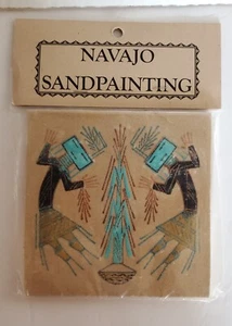 Navajo Fliesenuntersetzer Sandmalerei Double Yeis Maiskorb signiert Rosie Manicileto - Bild 1 von 4