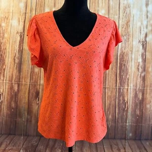 Blusa Top Michael Kors Para Mujer Naranja Cuello en V Manga Acampanada Ojales Talla Mediana - Imagen 1 de 9