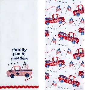 2 Diversi Asciugamani Ricamati (16"x26") CAMION PATRIOTTICI, FAMIGLIA, DIVERTIMENTO & LIBERTÀ, LK - Foto 1 di 13