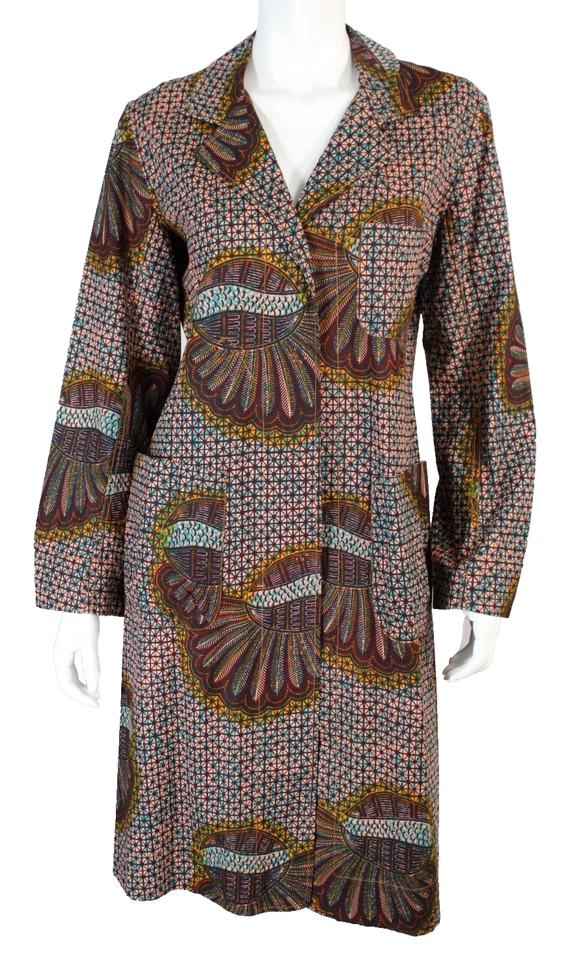 DOSA $462 NUEVO CON ETIQUETAS Multi Batik Algodón Ankara DR. Abrigo FAITH Frontal a Presión 3 M/L Foto 1 de 4